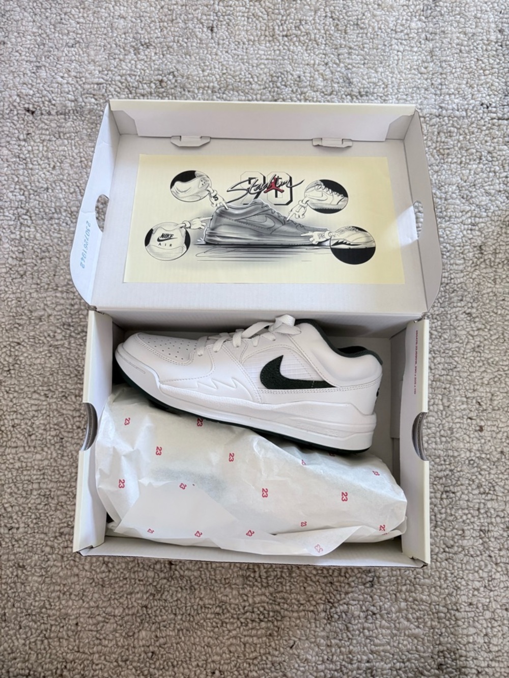Nike White and Dark Green  Low-Top Athletic Sneakers
